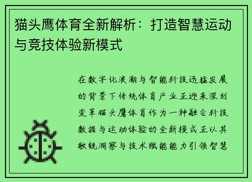 猫头鹰体育全新解析：打造智慧运动与竞技体验新模式