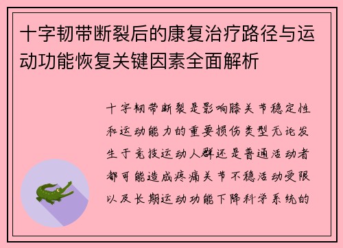 十字韧带断裂后的康复治疗路径与运动功能恢复关键因素全面解析 十字韧带断裂后的康复治疗路径与运动功能恢复关键因素全面解析